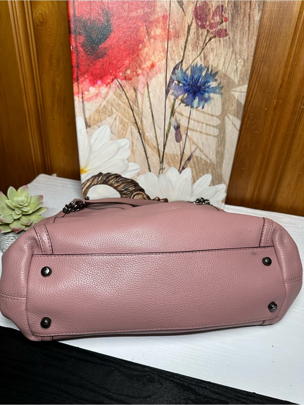Coach Dusty Rose Pebbled Leather Shoulder Bag with Chain Straps - Picture 4 of 16
